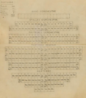 [Croquis de répartition des 280 places du parterre]. S.d. [1933 ou 1934]. © Région Bourgogne-Franche-Comté, Inventaire du patrimoine