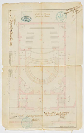 Ville de Beaune. Projet de théâtre. Plan du foyer [et] Plan à niveau des secondes loges. 1er mars 1860. © Région Bourgogne-Franche-Comté, Inventaire du patrimoine