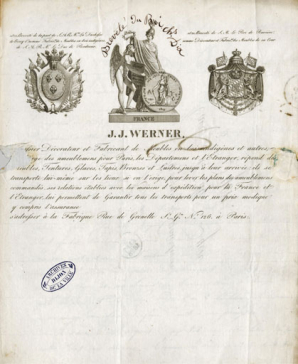 Papier à en-tête de J.-J. Werner, 1828. © Région Bourgogne-Franche-Comté, Inventaire du patrimoine