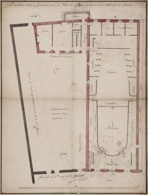 Plan d'une salle de spectacles pour la ville de Chalon sur Saône avec le bâtiment du concierge. 30 mai 1746. © Région Bourgogne-Franche-Comté, Inventaire du patrimoine Plan d'une salle de spectacles pour la ville de Chalon sur Saône avec le bâtiment du concierge. 30 mai 1746. © Région Bourgogne-Franche-Comté, Inventaire du patrimoine