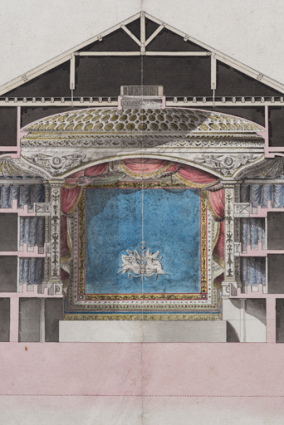 [Projet de salle de spectacle par Cellerier]. 3ème projet. Coupe sur le largeur de la salle de spectacle proposée pour la ville de Dijon [détail]. S.d. [1803 ?]. © Région Bourgogne-Franche-Comté, Inventaire du patrimoine