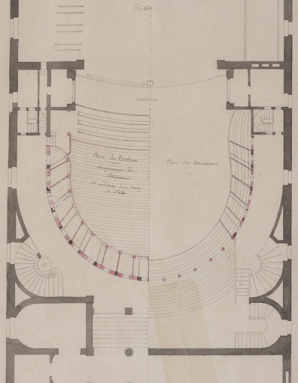 Ville de Dijon. Restauration et appropriation nouvelle du théâtre. Plans [détail de la salle]. 28 mai 1855. © Région Bourgogne-Franche-Comté, Inventaire du patrimoine