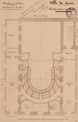 Restauration du théâtre. Plan des 1ères loges [projet]. 1844. © Région Bourgogne-Franche-Comté, Inventaire du patrimoine