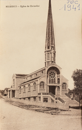 Carte postale de l'église du Christ-Roi à Migennes, en 1941.  © Région Bourgogne-Franche-Comté, Inventaire du patrimoine