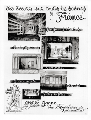 Exemple de décors de la société La Scéno, de Pierre-Henri Ganne. 1962-1963. © Région Bourgogne-Franche-Comté, Inventaire du patrimoine Exemple de décors de la société La Scéno, de Pierre-Henri Ganne. 1962-1963. © Région Bourgogne-Franche-Comté, Inventaire du patrimoine