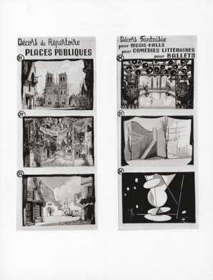Décors du répertoire Places publiques [et] Décors fantaisie pour music-halls, pour comédies littéraires, pour ballets. S.d. [années 1960]. © Région Bourgogne-Franche-Comté, Inventaire du patrimoine