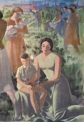 Peinture côté cour : la famille (jeunes mères). © Région Bourgogne-Franche-Comté, Inventaire du patrimoine Peinture côté cour : la famille (jeunes mères). © Région Bourgogne-Franche-Comté, Inventaire du patrimoine