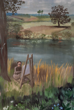 Peinture côté cour : le peintre Jean Burkhalter à son chevalet, dans la nature. © Région Bourgogne-Franche-Comté, Inventaire du patrimoine