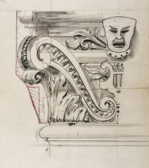 [Décor de chapiteau de pilastre, avec masque]. S.d. [1899 ?]. © Région Bourgogne-Franche-Comté, Inventaire du patrimoine