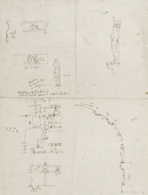 [Croquis de décors et cariatide]. S.d. [décennie 1890]. © Région Bourgogne-Franche-Comté, Inventaire du patrimoine