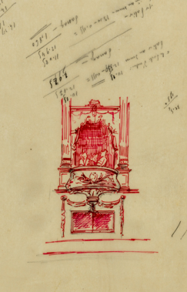 [Coupe d’un escalier et dessin d’une loge d’entrecolonne]. S.d. [vers 1898]. © Région Bourgogne-Franche-Comté, Inventaire du patrimoine