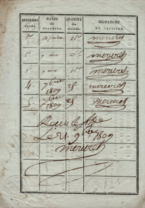 Action de la Société particulière d'actionnaires [... Verso]. 1809. (Archives municipales, Nevers : 4 M 203/33). © Région Bourgogne-Franche-Comté, Inventaire du patrimoine