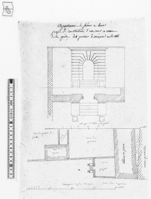 Plan et élévation de la cour et du portail en avant de la geôle. 1818. © Archives nationales