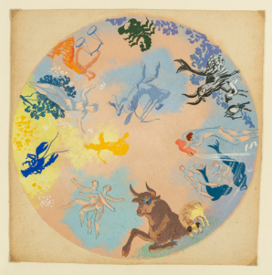 1er tableau : [2A] Essai de mise en couleur du zodiaque. © Région Bourgogne-Franche-Comté, Inventaire du patrimoine