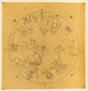 1er tableau : [1C] Dessin du zodiaque, avec quadrillage. © Région Bourgogne-Franche-Comté, Inventaire du patrimoine