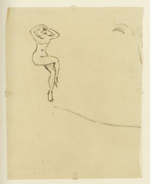 2e tableau : [3H] Femme nue assise, jambes croisées et bras au-dessus de la tête. © Région Bourgogne-Franche-Comté, Inventaire du patrimoine