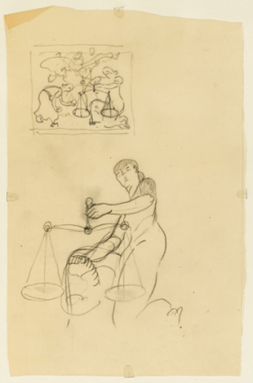 2e tableau : [2E] Esquisse pour le signe de la Balance, avec croquis horizontal en encart. © Région Bourgogne-Franche-Comté, Inventaire du patrimoine