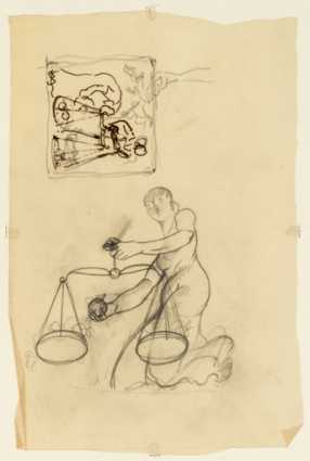 2e tableau : [2F] Esquisse pour le signe de la Balance, avec croquis vertical en encart. © Région Bourgogne-Franche-Comté, Inventaire du patrimoine