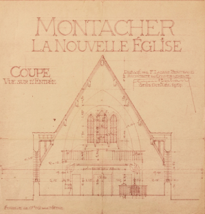 Coupe transversale : vue sur l'entrée, 1950.  © Région Bourgogne-Franche-Comté, Inventaire du patrimoine