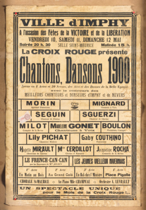 Affiche pour un spectacle dans la salle Saint-Maurice du 10 au 12 mai 1946. © Région Bourgogne-Franche-Comté, Inventaire du patrimoine