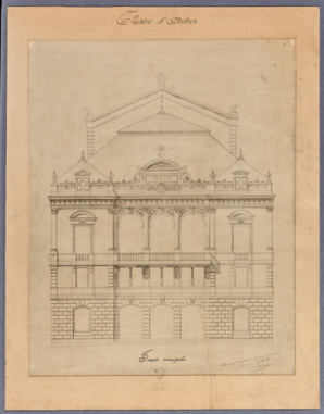 Théâtre d'Autun. Façade principale. 17 juillet 1881. © Région Bourgogne-Franche-Comté, Inventaire du patrimoine