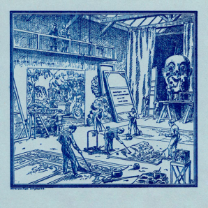 Papier à en-tête de l'Atelier Ganne [détail : l'atelier du peintre-décorateur]. 1945. © Région Bourgogne-Franche-Comté, Inventaire du patrimoine