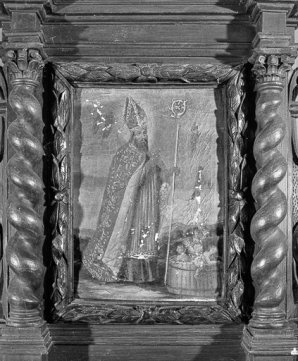 Détail du dorsal : peinture sur toile représentant saint Nicolas. © Région Bourgogne-Franche-Comté, Inventaire du patrimoine