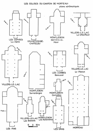 Plans schématiques des églises du canton. © Région Bourgogne-Franche-Comté, Inventaire du patrimoine
