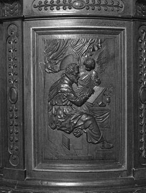 2e panneau de la cuve : saint Matthieu. © Région Bourgogne-Franche-Comté, Inventaire du patrimoine