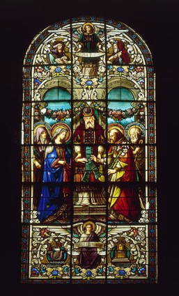 Baie 1 : mariage de la Vierge, vue générale. © Région Bourgogne-Franche-Comté, Inventaire du patrimoine Baie 1 : mariage de la Vierge, vue générale. © Région Bourgogne-Franche-Comté, Inventaire du patrimoine