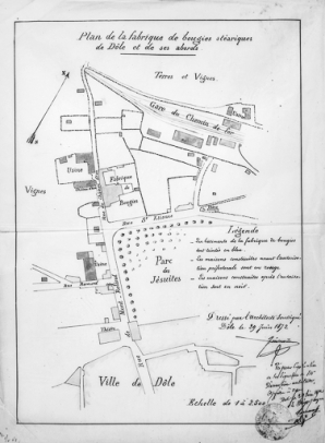 Plan de la fabrique de bougies stéariques de Dôle et de ses abords. © Région Bourgogne-Franche-Comté, Inventaire du patrimoine