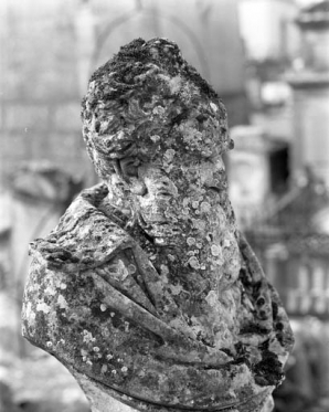 Détail de l'altération de la pierre sur le buste. © Région Bourgogne-Franche-Comté, Inventaire du patrimoine