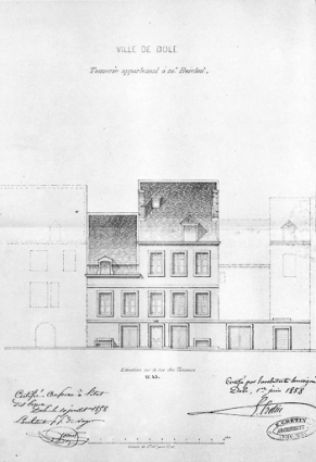 Ville de Dole. Tannerie appartenant à M. Boichut. Elévation sur la rue des Tanneurs n° 43. © Région Bourgogne-Franche-Comté, Inventaire du patrimoine