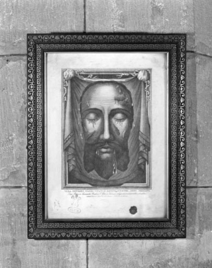 Estampe représentant le visage du Christ sur le saint suaire. © Région Bourgogne-Franche-Comté, Inventaire du patrimoine