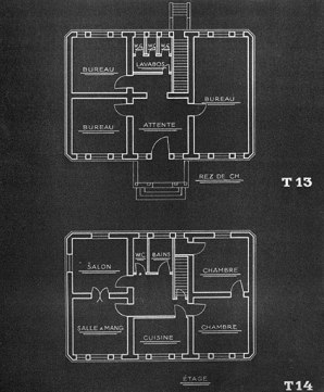 Exemple de constructions dans les années 1930 : plans de maisons T13 et T14. © Région Bourgogne-Franche-Comté, Inventaire du patrimoine