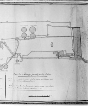 Plan des Différents Cours des Eaux salées et douces [... : détail de la partie centrale du dessin]. © Région Bourgogne-Franche-Comté, Inventaire du patrimoine