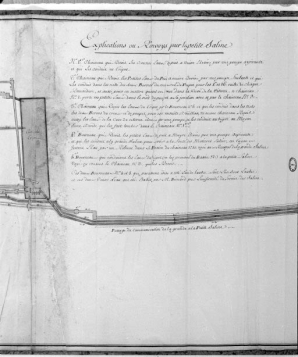 Plan des Différents Cours des Eaux salées et douces [... : détail de la partie gauche du dessin et légende]. © Région Bourgogne-Franche-Comté, Inventaire du patrimoine