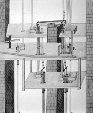 Machines Hidrauliques Qui Elèvent Les Eaux salées et douces du puit à Muÿre [détail des pompes]. © Région Bourgogne-Franche-Comté, Inventaire du patrimoine