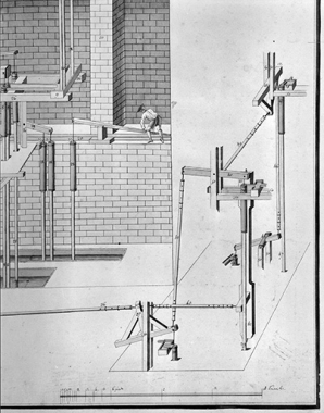 "Machine hidraulique pour l'élévation des eaux du puits d'Amont et des cuves de Pierre et des Allemands" [détail de la transmission à balancier]. © Région Bourgogne-Franche-Comté, Inventaire du patrimoine