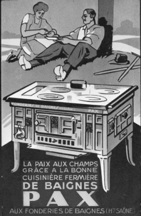 Carte postale publicitaire : les cuisinières de Baignes. © Région Bourgogne-Franche-Comté, Inventaire du patrimoine Carte postale publicitaire : les cuisinières de Baignes. © Région Bourgogne-Franche-Comté, Inventaire du patrimoine