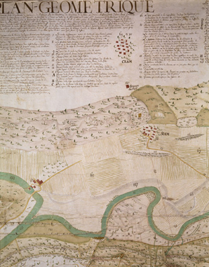 Plan géométrique de la descente faite [...] sur les territoires de Vaudioux et de Siam [...] : détail sur le village de Syam et le site du martinet. © Région Bourgogne-Franche-Comté, Inventaire du patrimoine