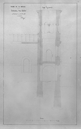 Construction d'un clocher : coupe longitudinale, 1850. © Région Bourgogne-Franche-Comté, Inventaire du patrimoine