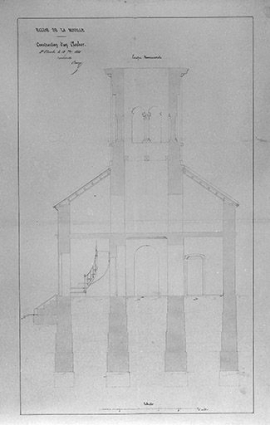Construction d'un clocher : coupe transversale, 1850. © Région Bourgogne-Franche-Comté, Inventaire du patrimoine