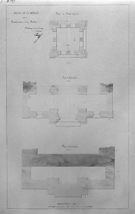 Construction d'un clocher : plans des fondations, du rez-de-chaussée et de l'étage supérieur, 1849. © Région Bourgogne-Franche-Comté, Inventaire du patrimoine