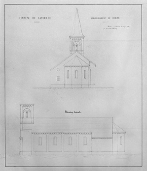 Agrandissement de l'église : élévation postérieure et latérale, 1864. © Région Bourgogne-Franche-Comté, Inventaire du patrimoine