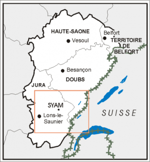 Carte de localisation de Syam dans la région de Franche-Comté. © Région Bourgogne-Franche-Comté, Inventaire du patrimoine