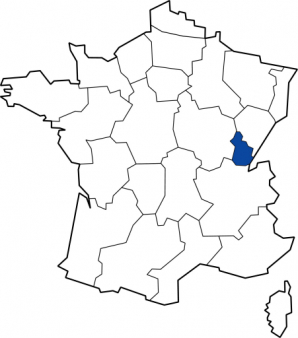 Carte de localisation du département du Jura en Franche-Comté et en France. © Région Bourgogne-Franche-Comté, Inventaire du patrimoine