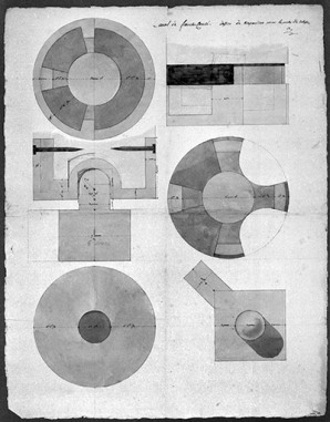 Canal de Franche-Comté. Dessins des crapaudines pour les portes des écluses [plans et coupes], décennie 1780. © Région Bourgogne-Franche-Comté, Inventaire du patrimoine