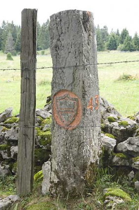 Borne n° 43 : écu du canton de Vaud côté Suisse. © Région Bourgogne-Franche-Comté, Inventaire du patrimoine