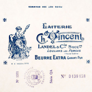 Emballage de beurre de la laiterie Ch. Vincent, Landel et Cie successeurs, de Loulans-les-Forges. © Région Bourgogne-Franche-Comté, Inventaire du patrimoine